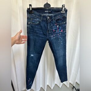 Zara Splatter Dark Blue Skinny Jeans - 38/US6